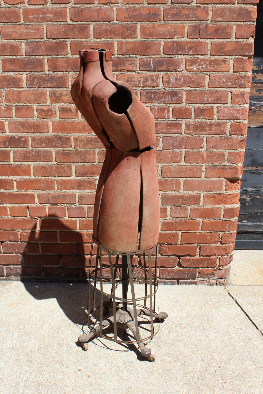 Antique Adjustable Dress Form With Wire Base And Cast Iron Stand EBTH